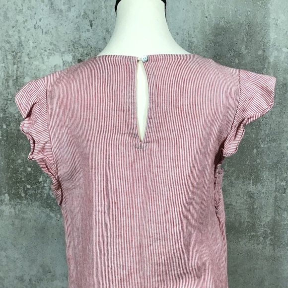 Cynthia Rowley Womens Striped Linen Mini Dress SZ M Pocket Ruffle Flutter Garden - Picture 8 of 13